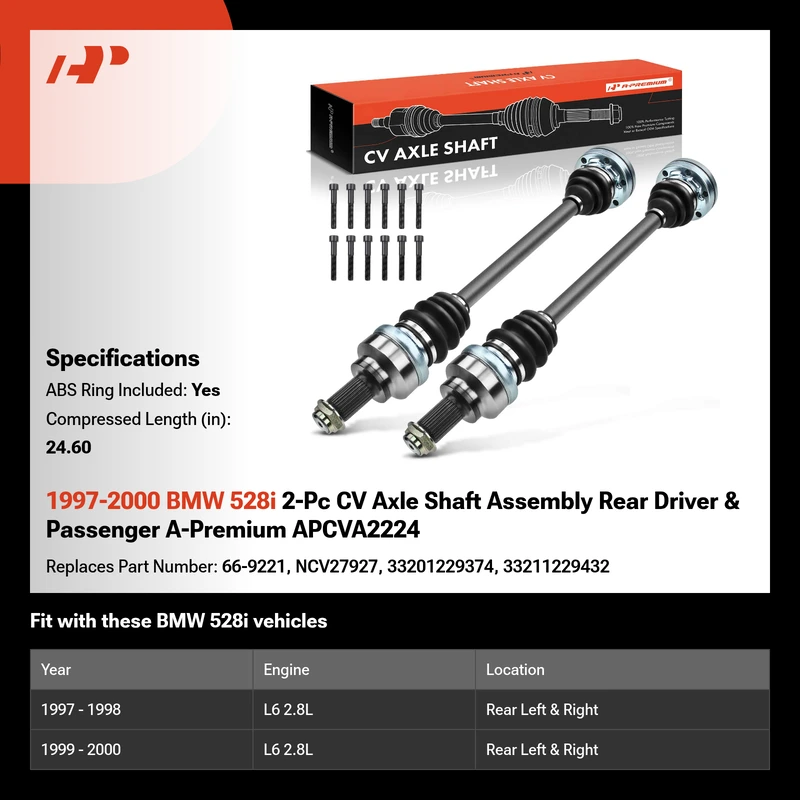 1997-2000 BMW 528i 2-Pc CV Axle Shaft Assembly Rear Driver & Passenger A-Premium APCVA2224