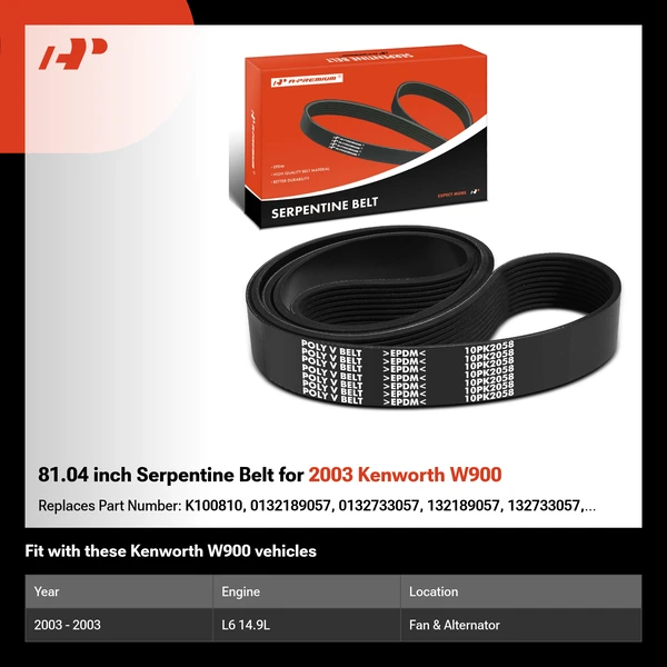81.04 inch Serpentine Belt for 2003 Kenworth W900