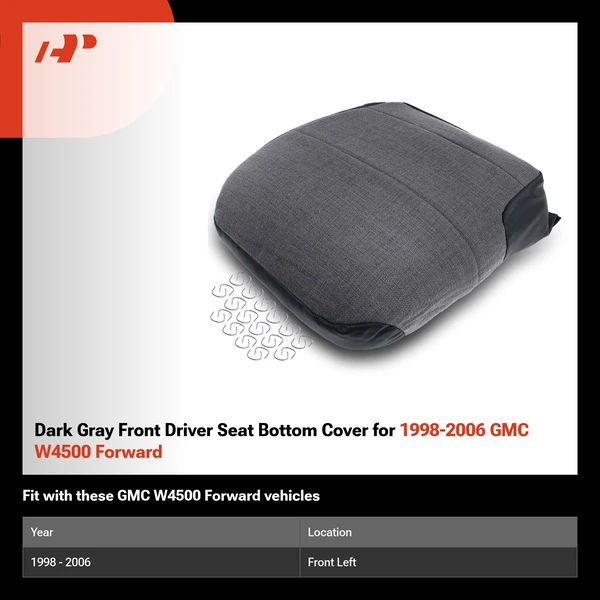 Dark Gray Front Driver Seat Bottom Cover for 1998-2006 GMC W4500 Forward