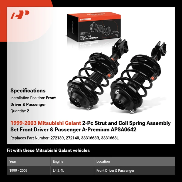 1999-2003 Mitsubishi Galant 2-Pc Strut and Coil Spring Assembly Set Front Driver & Passenger A-Premium APSA0642