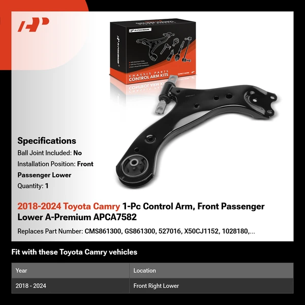 2018-2024 Toyota Camry 1-Pc Control Arm, Front Passenger Lower A-Premium APCA7582