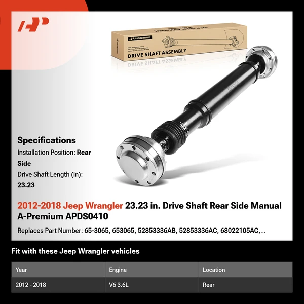 2012-2018 Jeep Wrangler 23.23 in. Drive Shaft Rear Side Manual A-Premium APDS0410