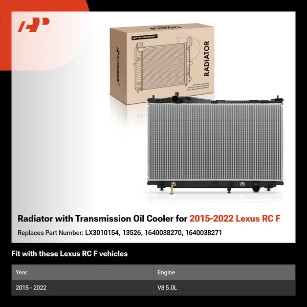 Radiator with Transmission Oil Cooler for 2015-2022 Lexus RC F