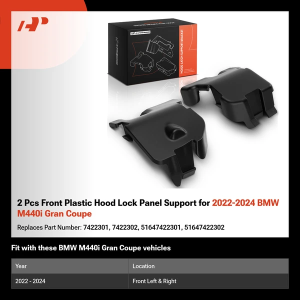 2 Pcs Front Plastic Hood Lock Panel Support for 2022-2024 BMW M440i Gran Coupe