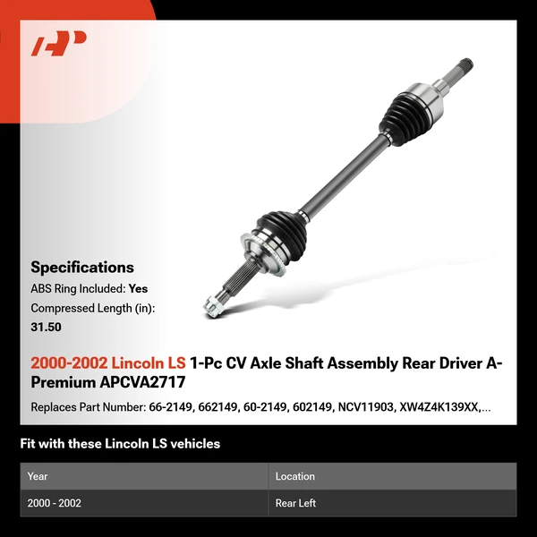 2000-2002 Lincoln LS 1-Pc CV Axle Shaft Assembly Rear Driver A-Premium APCVA2717