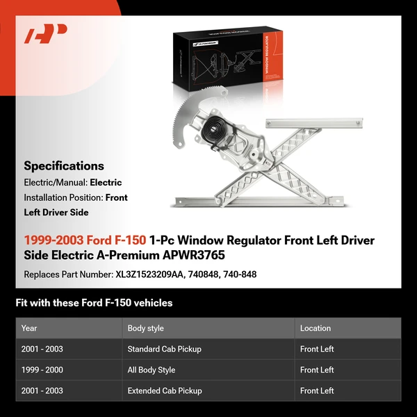 1999-2003 Ford F-150 1-Pc Window Regulator Front Left Driver Side Electric A-Premium APWR3765