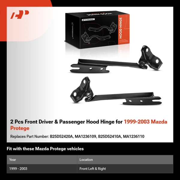 2 Pcs Front Driver & Passenger Hood Hinge for 1999-2003 Mazda Protege