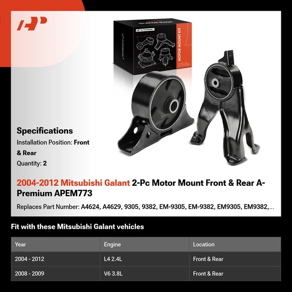 2004-2012 Mitsubishi Galant 2-Pc Motor Mount Front & Rear A-Premium APEM773