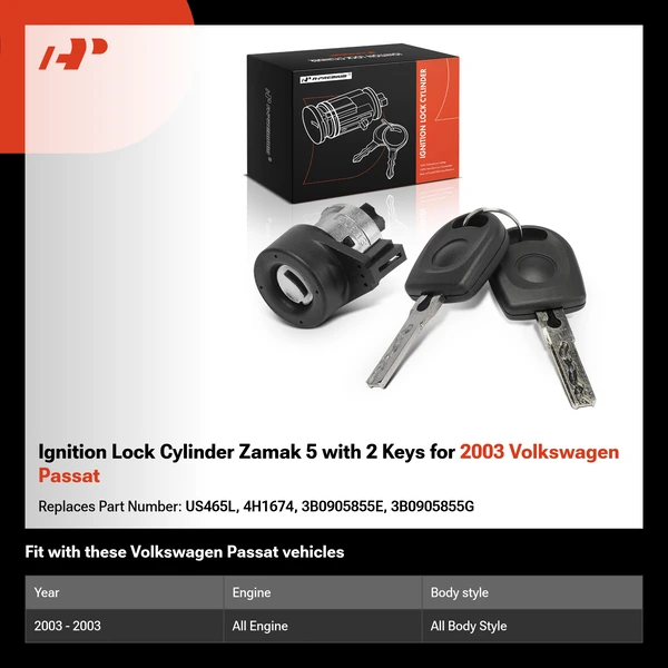 Ignition Lock Cylinder Zamak 5 with 2 Keys for 2003 Volkswagen Passat