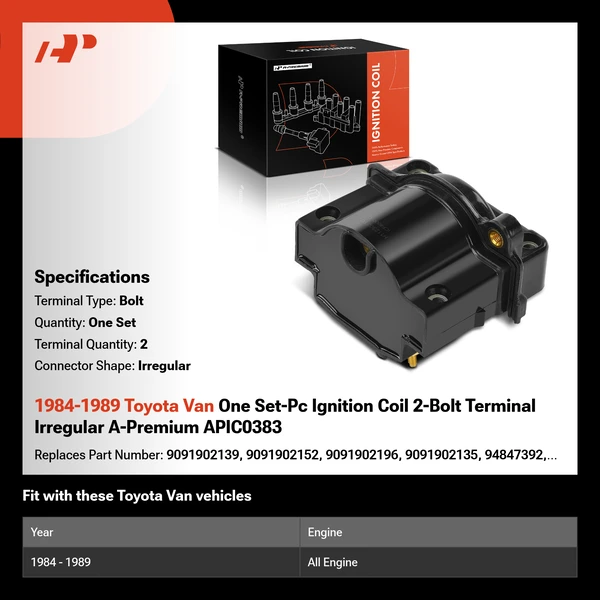 1984-1989 Toyota Van One Set-Pc Ignition Coil 2-Bolt Terminal Irregular A-Premium APIC0383