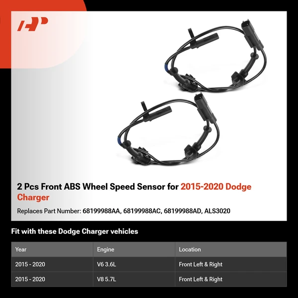 2 Pcs Front ABS Wheel Speed Sensor for 2015-2020 Dodge Charger