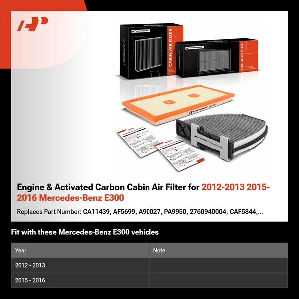 Engine & Activated Carbon Cabin Air Filter for 2012-2013 2015-2016 Mercedes-Benz E300