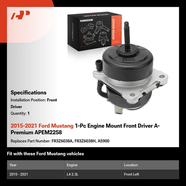 2015-2021 Ford Mustang 1-Pc Engine Mount Front Driver A-Premium APEM2258