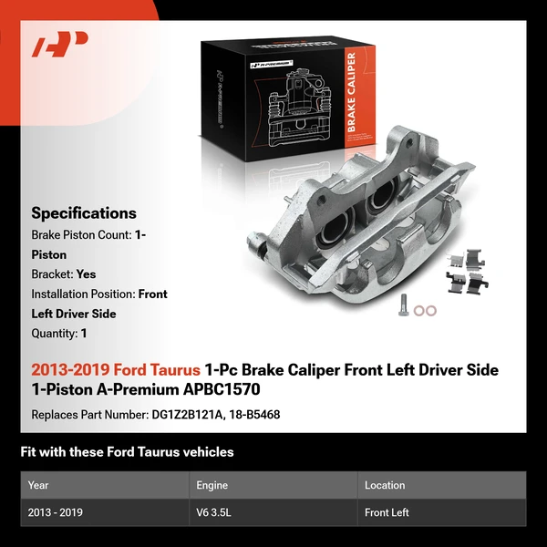 2013-2019 Ford Taurus 1-Pc Brake Caliper Front Left Driver Side 1-Piston A-Premium APBC1570