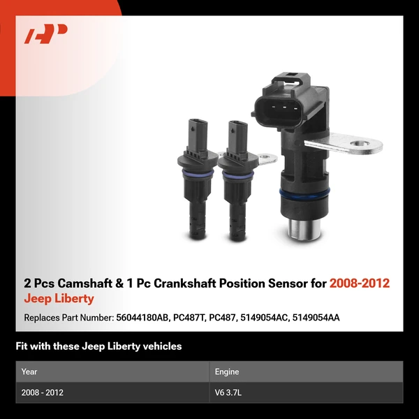 2 Pcs Camshaft & 1 Pc Crankshaft Position Sensor for 2008-2012 Jeep Liberty