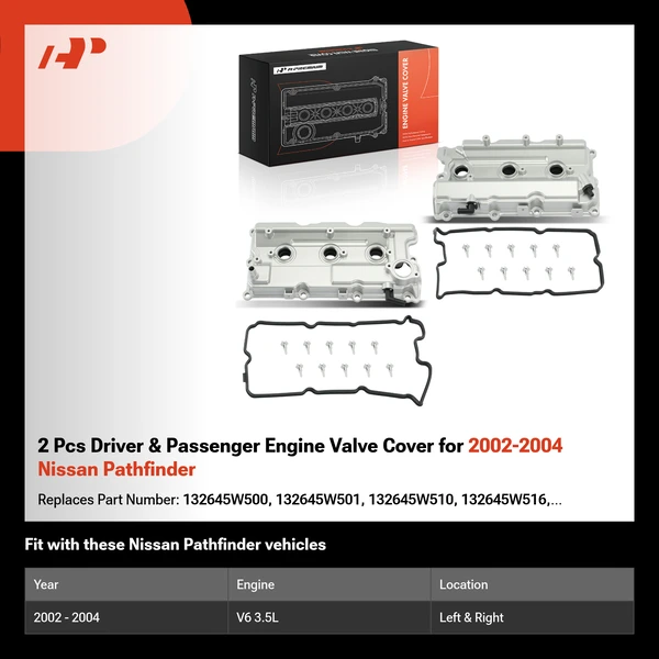 2 Pcs Driver & Passenger Engine Valve Cover for 2002-2004 Nissan Pathfinder