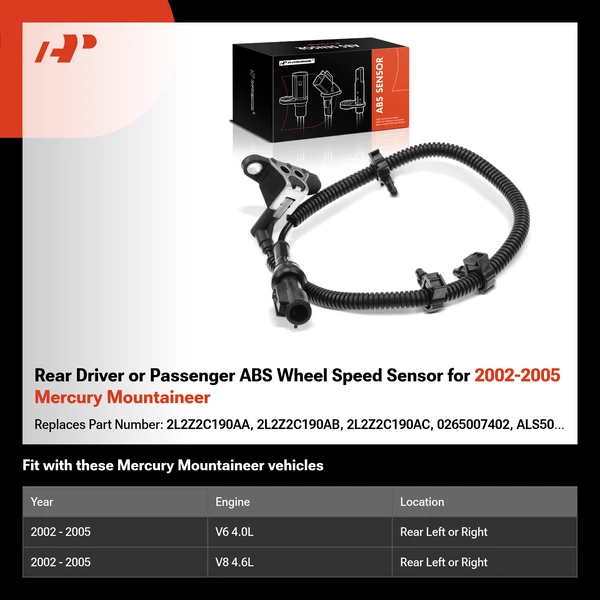 Rear Driver or Passenger ABS Wheel Speed Sensor for 2002-2005 Mercury Mountaineer