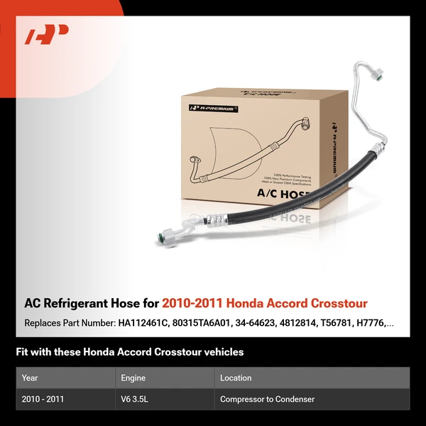 AC Refrigerant Hose for 2010-2011 Honda Accord Crosstour