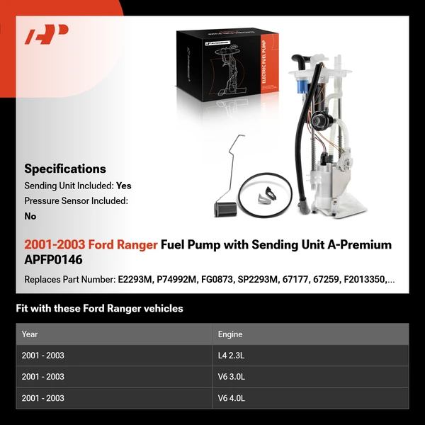 2001-2003 Ford Ranger Fuel Pump with Sending Unit A-Premium APFP0146