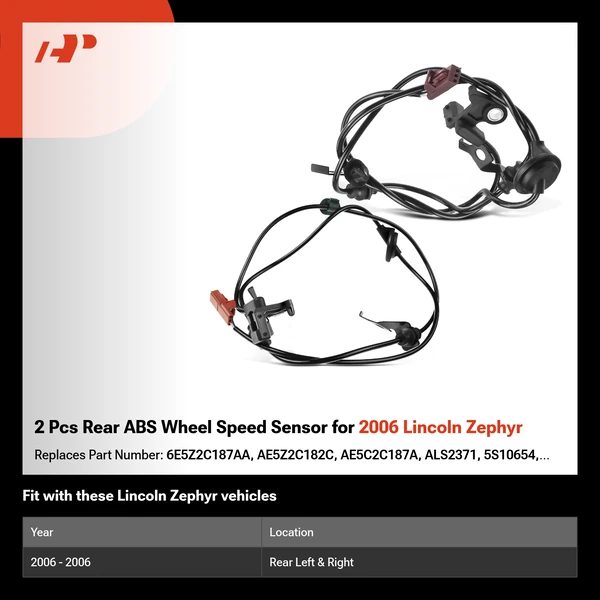 2 Pcs Rear ABS Wheel Speed Sensor for 2006 Lincoln Zephyr