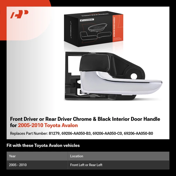 Front Driver or Rear Driver Chrome & Black Interior Door Handle for 2005-2010 Toyota Avalon