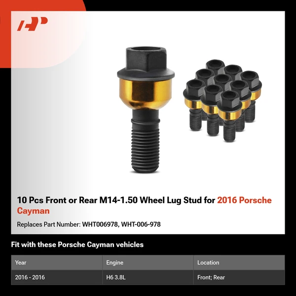 10 Pcs Front or Rear M14-1.50 Wheel Lug Stud for 2016 Porsche Cayman