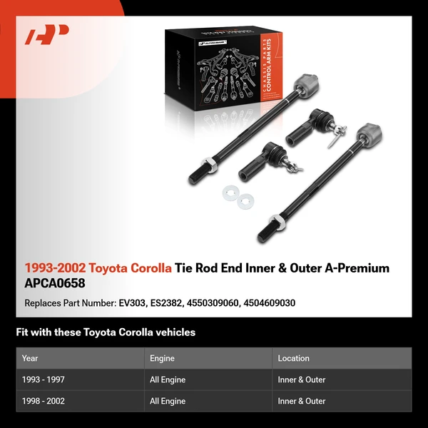 1993-2002 Toyota Corolla Tie Rod End Inner & Outer A-Premium APCA0658