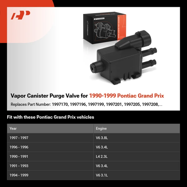 Vapor Canister Purge Valve for 1990-1999 Pontiac Grand Prix