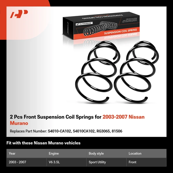 2 Pcs Front Suspension Coil Springs for 2003-2007 Nissan Murano