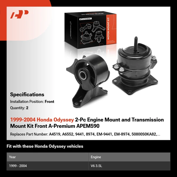 1999-2004 Honda Odyssey 2-Pc Engine Mount and Transmission Mount Kit Front A-Premium APEM590
