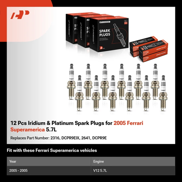 12 Pcs Iridium & Platinum Spark Plugs for 2005 Ferrari Superamerica 5.7L