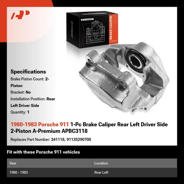 1980-1983 Porsche 911 1-Pc Brake Caliper Rear Left Driver Side 2-Piston A-Premium APBC3118