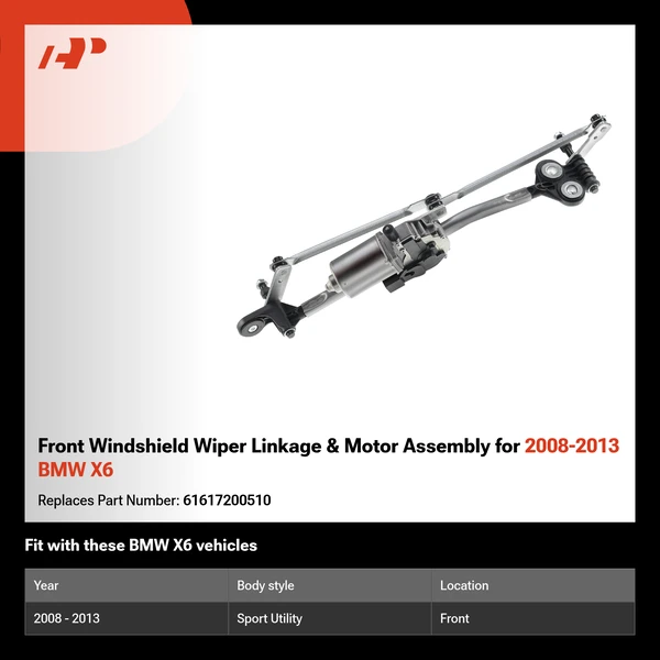 Front Windshield Wiper Linkage & Motor Assembly for 2008-2013 BMW X6