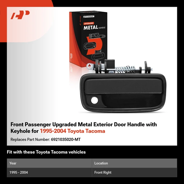 Front Passenger Upgraded Metal Exterior Door Handle with Keyhole for 1995-2004 Toyota Tacoma