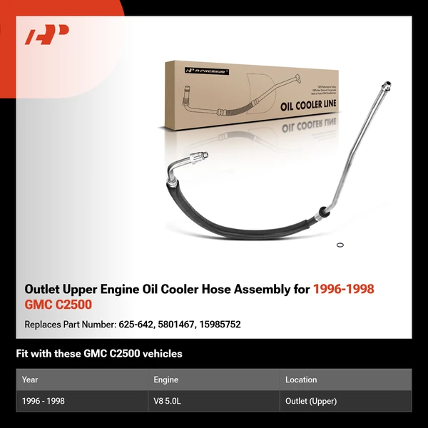 Outlet Upper Engine Oil Cooler Hose Assembly for 1996-1998 GMC C2500