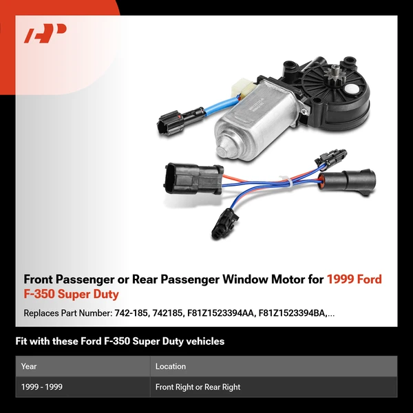 Front Passenger or Rear Passenger Window Motor for 1999 Ford F-350 Super Duty