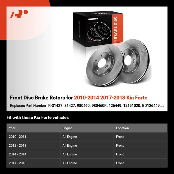 Front Disc Brake Rotors for 2010-2014 2017-2018 Kia Forte