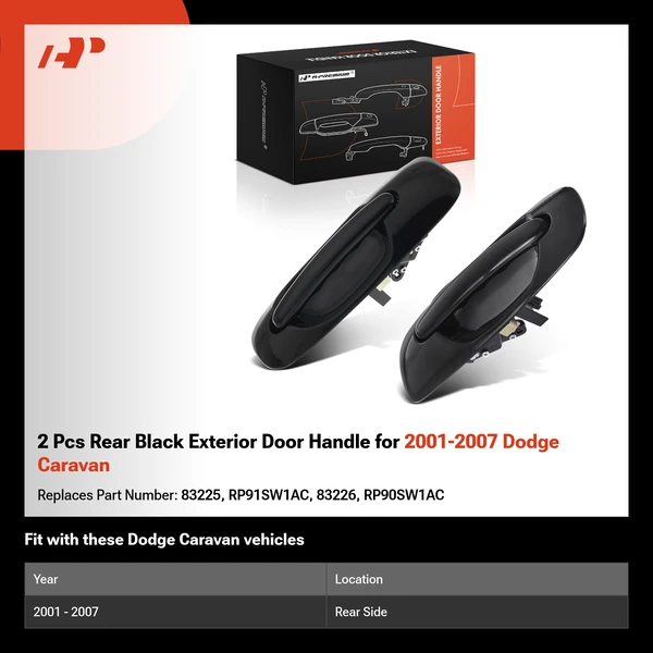 2 Pcs Rear Black Exterior Door Handle for 2001-2007 Dodge Caravan