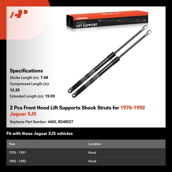 2 Pcs Front Hood Lift Supports Shock Struts for 1976-1992 Jaguar XJS