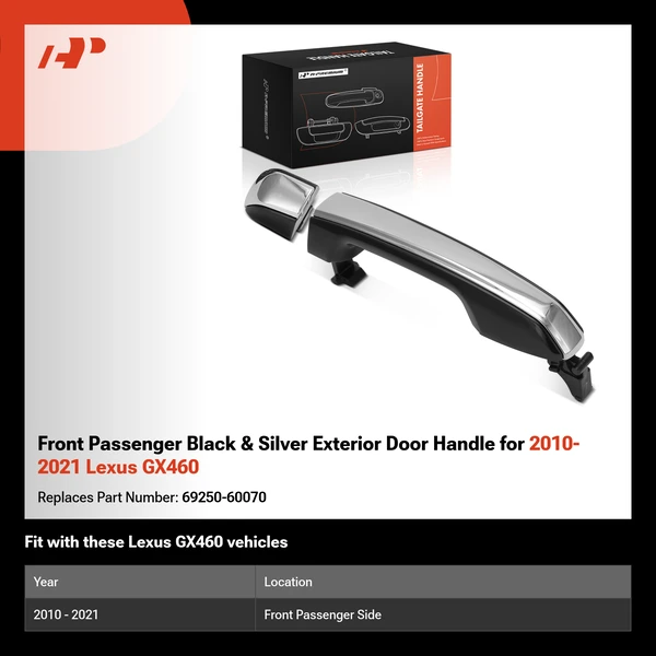 Front Passenger Black & Silver Exterior Door Handle for 2010-2021 Lexus GX460