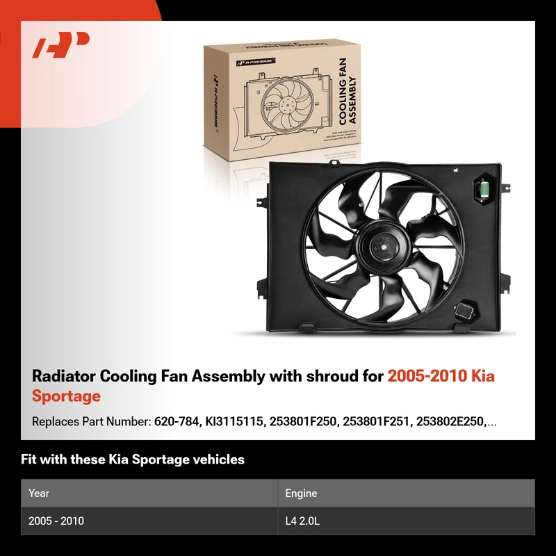 Radiator Cooling Fan Assembly with shroud for 2005-2010 Kia Sportage