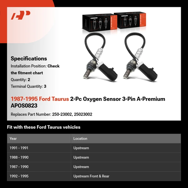 1987-1995 Ford Taurus 2-Pc Oxygen Sensor 3-Pin A-Premium APOS0823