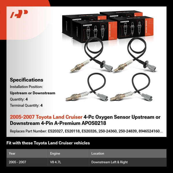 2005-2007 Toyota Land Cruiser 4-Pc Oxygen Sensor Upstream or Downstream 4-Pin A-Premium APOS0218