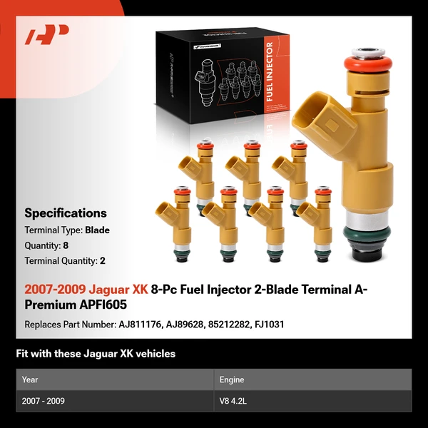 2007-2009 Jaguar XK 8-Pc Fuel Injector 2-Blade Terminal A-Premium APFI605