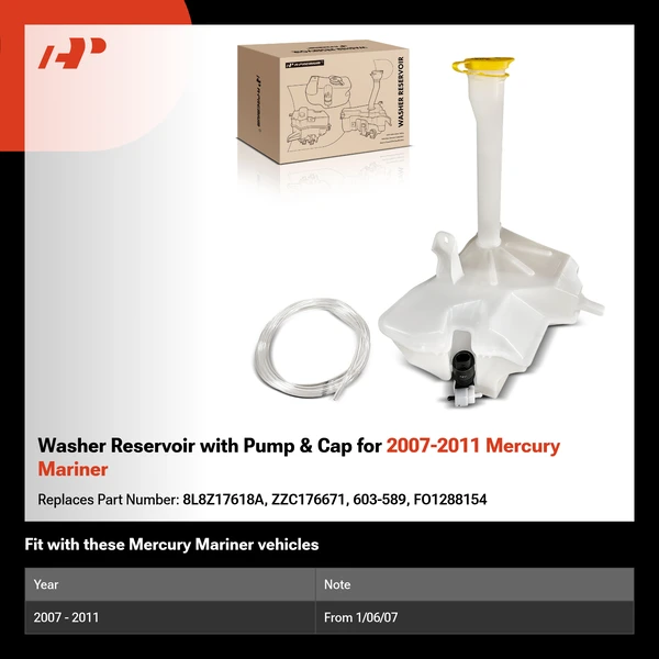 Washer Reservoir with Pump & Cap for 2007-2011 Mercury Mariner