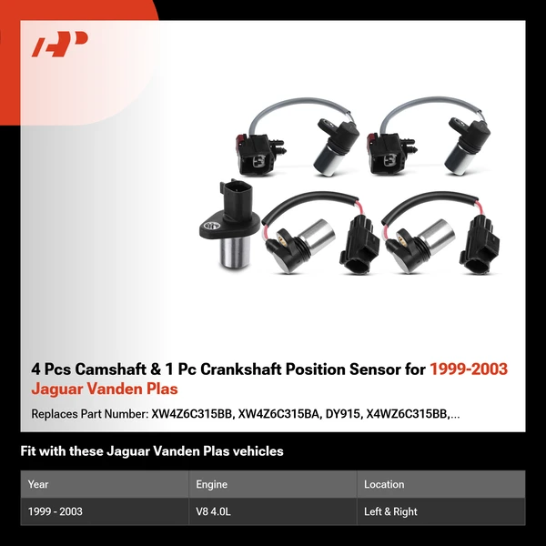 4 Pcs Camshaft & 1 Pc Crankshaft Position Sensor for 1999-2003 Jaguar Vanden Plas