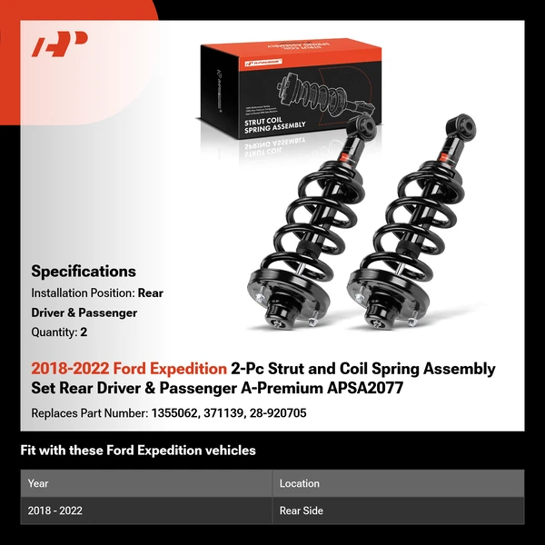 2018-2022 Ford Expedition 2-Pc Strut and Coil Spring Assembly Set Rear Driver & Passenger A-Premium APSA2077