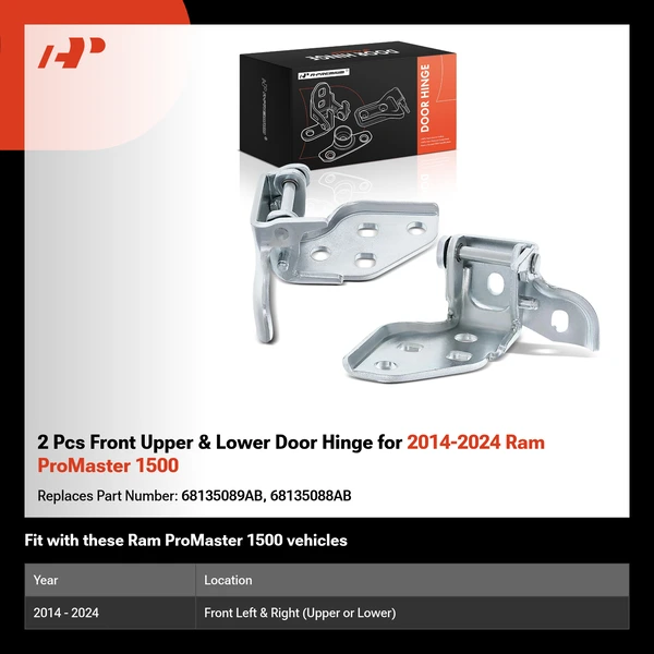 2 Pcs Front Upper & Lower Door Hinge for 2014-2024 Ram ProMaster 1500