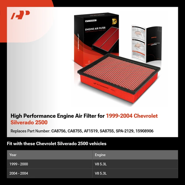 High Performance Engine Air Filter for 1999-2004 Chevrolet Silverado 2500