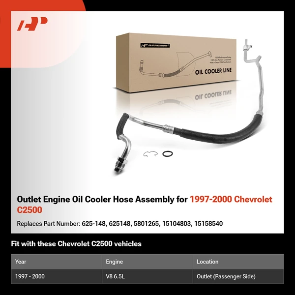 Outlet Engine Oil Cooler Hose Assembly for 1997-2000 Chevrolet C2500
